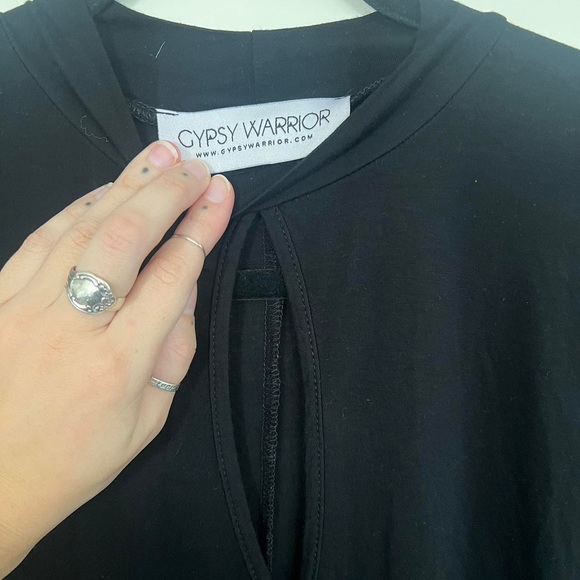 Gypsy warrior keyhole bell sleeve mock neck little black dress. Witchy flowy - Picture 3 of 3